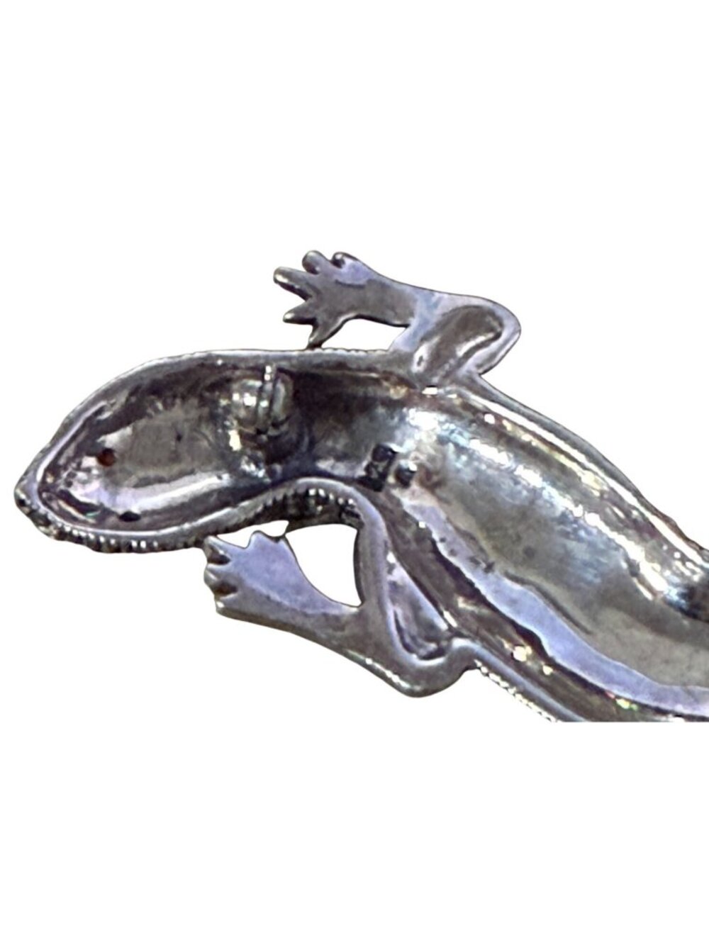 Vintage Signed 925 Lizard Gecko Brooch Pin Marcasite Garnet Eyes Textured 3" 13g - Picture 3 of 10
